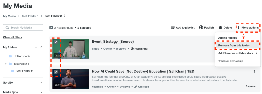 showing how to remove multiple items from a folder
